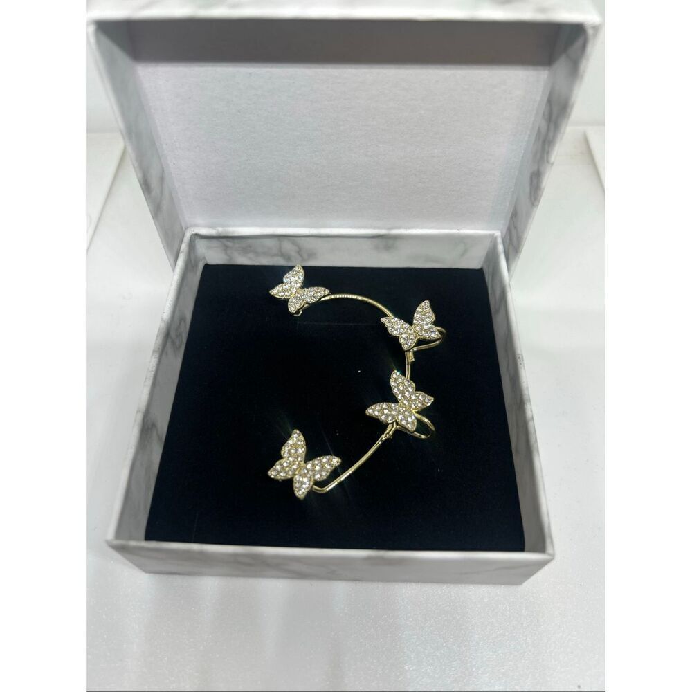 Gold Butterfly Rhinestone Ear Cuff – Sparkly Climber Style - Picture 2 of 2